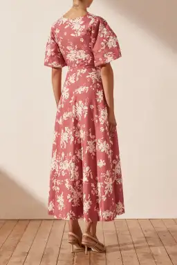 Shona Joy Cali Short Sleeve Cut Out Midi Dress Pink Floral Size 12 for rent on The Volte - image 2
