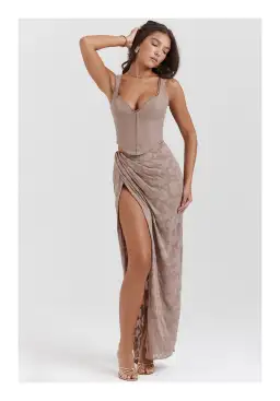 House of CB Robyn Corset and Vesper Maxi Skirt Set Mushroom Size XS/ AU 6 for rent on The Volte - image 1