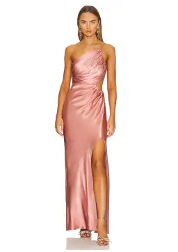 Shona Joy Asymmetrical Gathered Maxi Dress Antique Rose Size 6