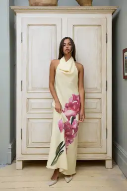 With Harper Lu Cowl Slip Dress Iris Floral Size S / AU 8