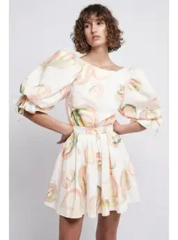 Aje Imprint Cotton Puff Sleeve Mini Dress In Painterly Laceleaf Size AU 6 for rent on The Volte - image 2