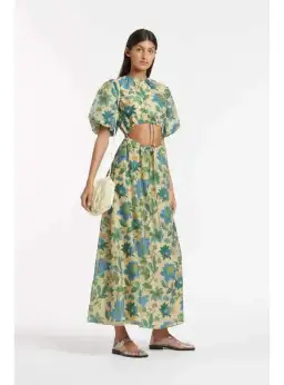 Sir the Label Celia Puff Sleeve Midi Dress Blue Size AU 6