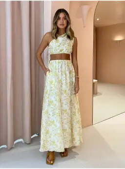 Sir the Label Clementine Gathered Bustier and Maxi Skirt in Ivory Clementine Size 3 / AU 12