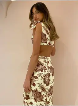 Sir The Label Rei Knot Midi Dress Citrus Lilium Print Size AU 8 for rent on The Volte - image 3