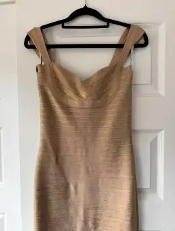 Herve Leger Sweetheart Banded Foil Gown Gold in Size XS/ AU 6 for rent on The Volte - image 2