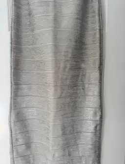 Herve Leger Sweetheart Banded Foil Gown Silver in Size XS/AU 6 for rent on The Volte - image 3