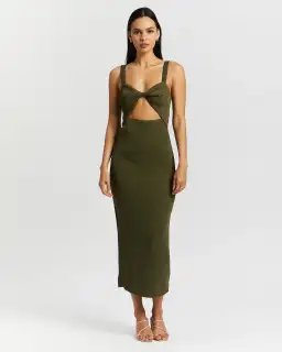 Shona Joy Simone Fitted Cut Out Midi Dress Olive Green Size 6 for rent on The Volte - image 1