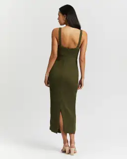 Shona Joy Simone Fitted Cut Out Midi Dress Olive Green Size 6 for rent on The Volte - image 3