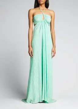 LoveShackFancy Julissa Plissé Satin Halterneck Maxi Dress In Light Emerald Size S / AU 8 for rent on The Volte - image 3
