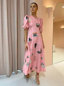 Alemais Cleo Midi Dress Pink Size 8