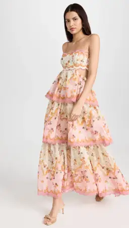 Zimmermann Laurel Frill Gown Pink Green Floral Size 0 / AU 8 for rent on The Volte - image 3