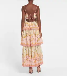 Zimmermann Laurel Frill Gown Pink Green Floral Size 0 / AU 8 for rent on The Volte - image 2