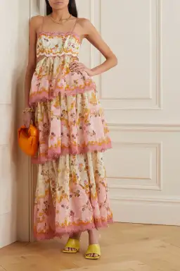 Zimmermann Laurel Frill Gown Pink Green Floral Size 0 / AU 8 for rent on The Volte - image 1