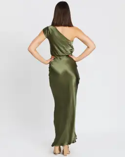 Bec & Bridge Delphine Asymmetril Midi Dress Green Size 8 for rent on The Volte - image 3