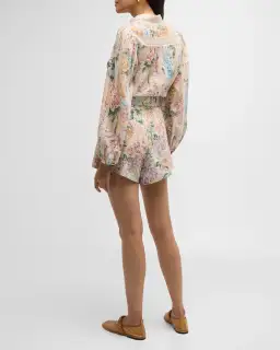 Zimmermann The Halliday Tuck Short in Multi Watercolour Floral Size 0 / AU 8  for rent on The Volte - image 3