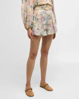 Zimmermann The Halliday Tuck Short in Multi Watercolour Floral Size 0 / AU 8  for rent on The Volte - image 2