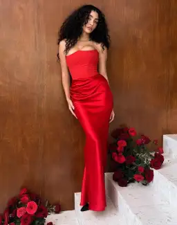 House Of CB Persephone Strapless Corset Maxi Dress Scarlet Red Size S / AU 8 for rent on The Volte - image 6