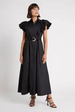 Aje Kindred Frill Sleeve Midi Dress Black Size 6