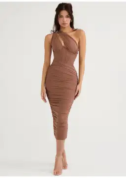 House of CB Valentina Asymmetric Cutout Midi Dress Mocha Size S / AU 8 for rent on The Volte - image 1