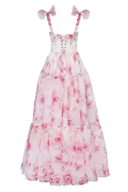 Milla Pink Peony Tenter Floral Maxi Tie-up Dress Floral Size AU 6 for rent on The Volte - image 5