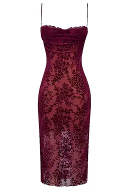 House of CB Ione Devore Midi Dress in Cranberry Size XS / AU 6 for rent on The Volte - image 5