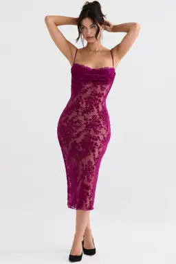House of CB Ione Devore Midi Dress in Cranberry Size XS / AU 6 for rent on The Volte - image 2