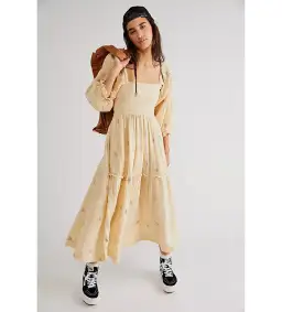 Free People  Dahlia Embroidered Maxi Dress Pearl Island Size 14