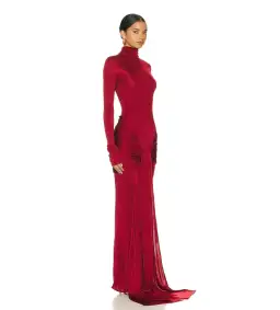 Helsa Slinky Jersey Sarong Maxi Dress in Samba Red Size 8 for rent on The Volte - image 3