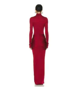 Helsa Slinky Jersey Sarong Maxi Dress in Samba Red Size 8 for rent on The Volte - image 2