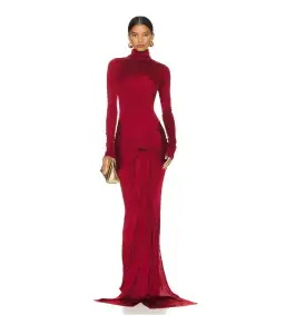 Helsa Slinky Jersey Sarong Maxi Dress in Samba Red Size 8 for rent on The Volte - image 1