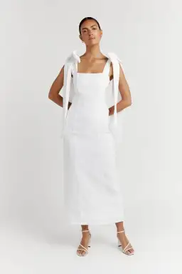 Dissh Aisle Linen Bow Midi Dress White Size 12