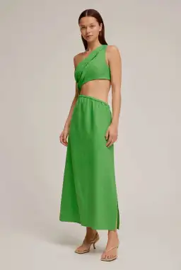 Venroy The Draped One Shoulder Cut Out Midi Dress in Vibrant Green Size M / AU 10 for rent on The Volte - image 1