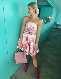 Leo Lin Amor Bustier Mini Dress Pink Floral Size 6 for rent on The Volte - image 3