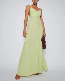 Scanlan Theodore Italian Linen Shoestring Dress Green Size 10 for rent on The Volte - image 1