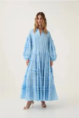 Aje Pastiche Tiered Maxi Dress Powder Blue Size AU 14