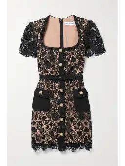 Self Portrait Embellished Belted Guipure Lace Mini Dress Black Size 6 for rent on The Volte - image 4