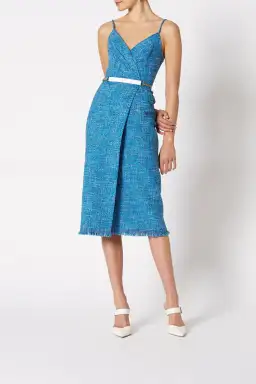 Scanlan Theodore Tweed Midi Dress Blue Size 6 for rent on The Volte - image 1