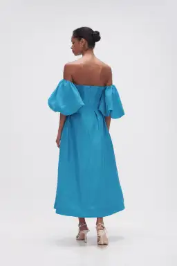 Aje Eugenie Off Shoulder Midi Dress Azure Blue Size 8 for rent on The Volte - image 2