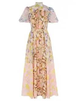 Zimmermann Pop Puff Sleeve Maxi Dress Spliced Size 12