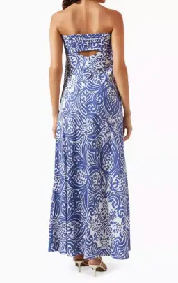 Shona Joy Pombeline Strapless Corded Maxi Dress in Ivory/Blue Print Size 8 for rent on The Volte - image 2