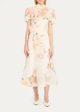 Zimmermann Natura Liftoff Flower Midi Dress Ivory Camellia Size 0 / AU 8