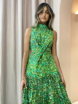 Alemais Phyllis Twist Front Pleat Dress Green Size AU 10  for rent on The Volte - image 3