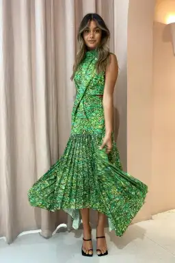 Alemais Phyllis Twist Front Pleat Dress Green Size AU 10  for rent on The Volte - image 1