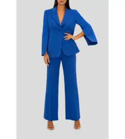 Carla Zampatti Jacket Split Sleeve and Pant Suit Set Cobalt Size 14 