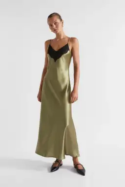 Seed Satin Lace Trim Slip Dress Pistachio Size 4