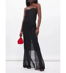 Jacquemus Brezza Slit-hem Chiffon Gown Black Size 8  for rent on The Volte - image 1
