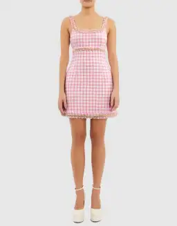Rebecca Vallance Gabrielle Scoop Mini Dress Pink Check Size 14