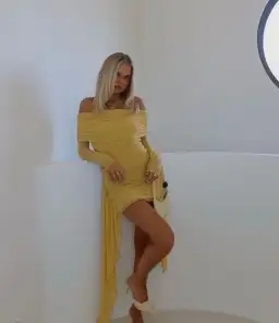 Benni Yasmine Off Shoulder Mini Dress Yellow Size 8