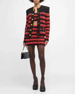Balmain Collarless 4-Pocket Metallic Striped Tweed Jacket Multi Size 8 for rent on The Volte - image 1