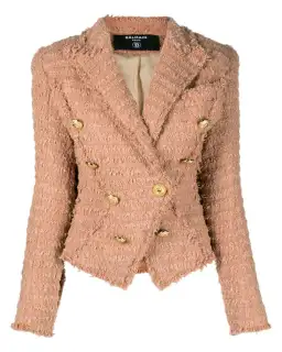 Balmain Double-Breasted Cotton-blend Bouclé Blazer Neutrals Size 8 for rent on The Volte - image 3
